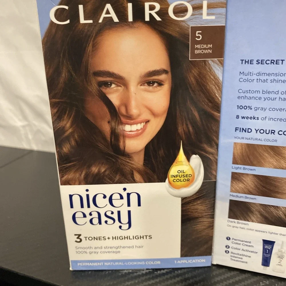 LOT OF TWO! Clairol Nice'n Easy Permanent‎ Hair Color Hair dyes-shade #5 Med Brn